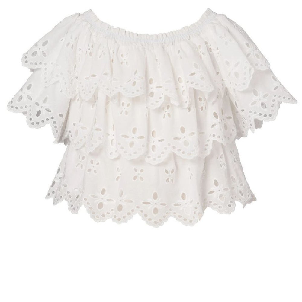 Hannah Banana White Eyelet Cotton Girls Peasant Cottagecore Top Blouse sz 12 NWT